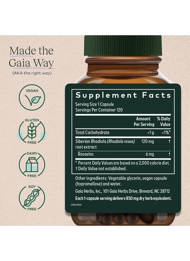 Gaia Herbs Rhodiola Rosea - Stress Support Supplement Traditionally for Supporting Healthy Stamina and Endurance - With Siberian Rhodiola Root Extract - 120 Vegan Liquid Phyto-Capsules (60-Day Supply)  - Image 2