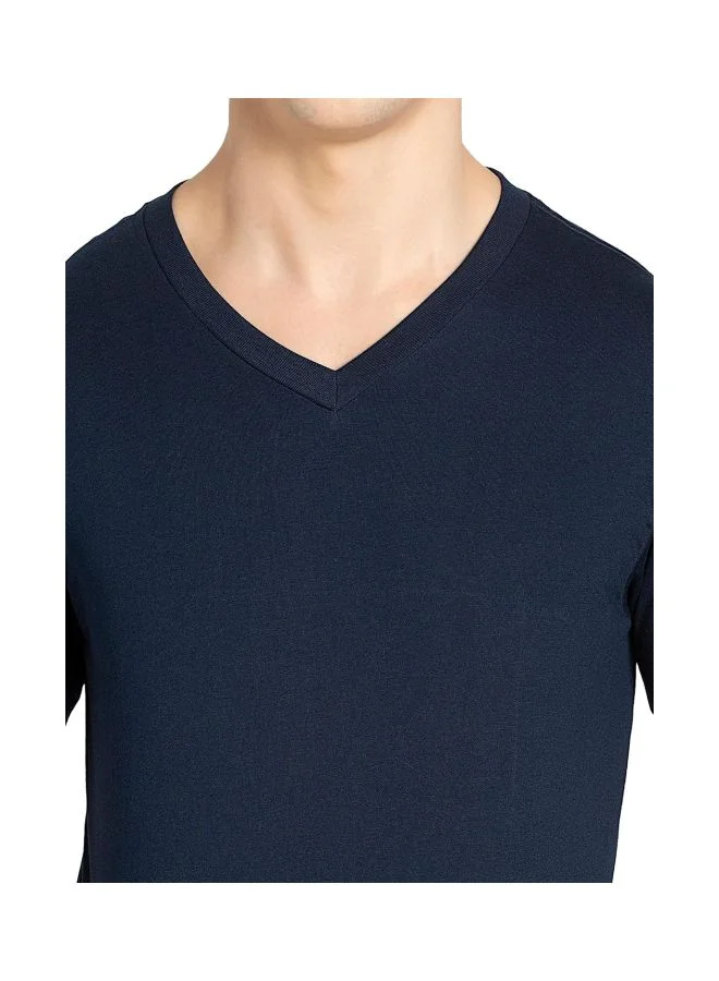 Jockey Navy 2726 Men Super Combed Cotton Rich Solid V Neck Half Sleeve T Shirt for Men | Best Price UAE
