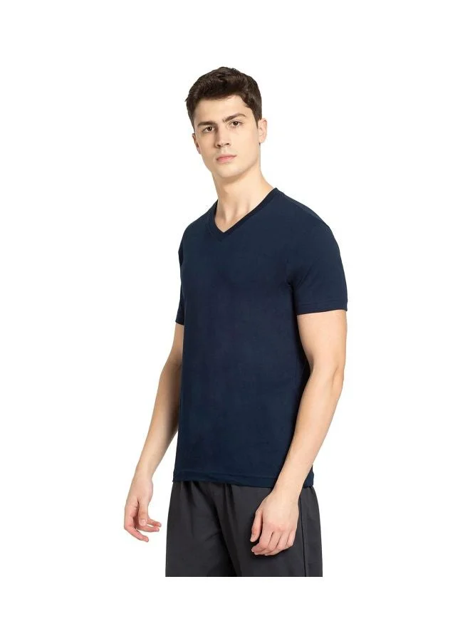 Jockey Navy 2726 Men Super Combed Cotton Rich Solid V Neck Half Sleeve T Shirt for Men | Best Price UAE