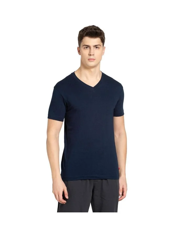 2726 Men Super Combed Cotton Rich Solid V Neck Half Sleeve T Shirt