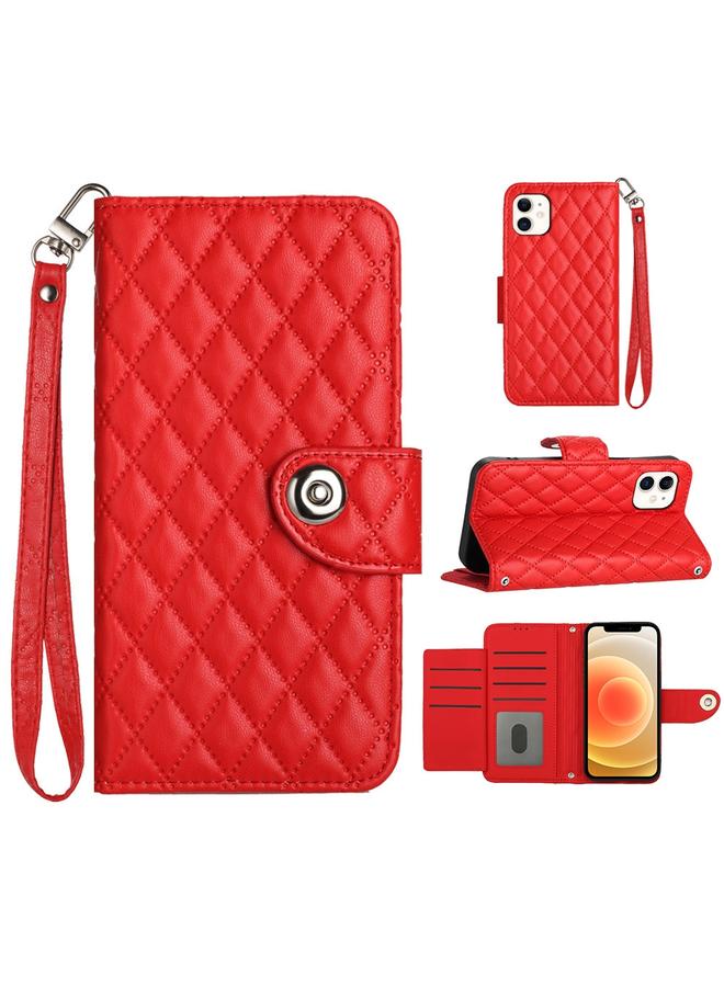 Zaboon Case For iPhone 12 / 12 Pro Rhombic Texture Flip Leather Phone Case with Lanyard - Image 1