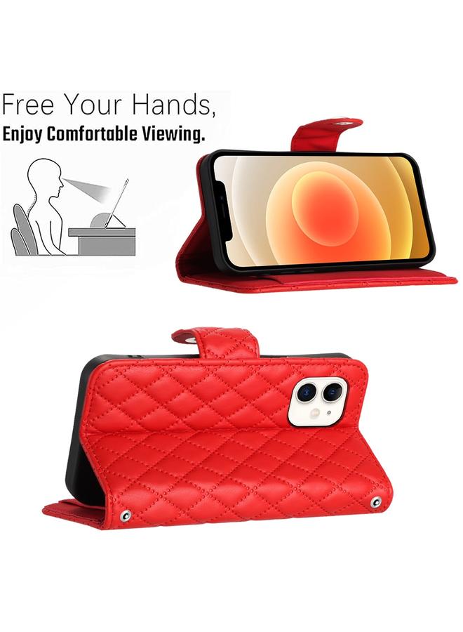 Zaboon Case For iPhone 12 / 12 Pro Rhombic Texture Flip Leather Phone Case with Lanyard - Image 4