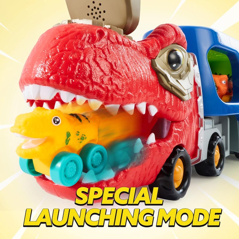 JOYIN Dinosaur Truck Toys for Ages 2-4, Kids Toys Boys Girls Age 2 3 4 5, Dinosaur Carrier Truck Toy with 6 Dinosaur Figures Rubber Car Vehicles, Toddler Birthday Gifts with Music & Lights - Image 2