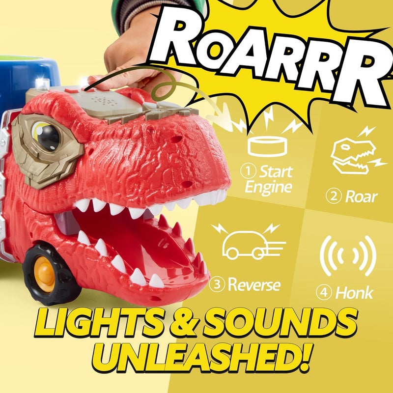 JOYIN Dinosaur Truck Toys for Ages 2-4, Kids Toys Boys Girls Age 2 3 4 5, Dinosaur Carrier Truck Toy with 6 Dinosaur Figures Rubber Car Vehicles, Toddler Birthday Gifts with Music & Lights - Image 4