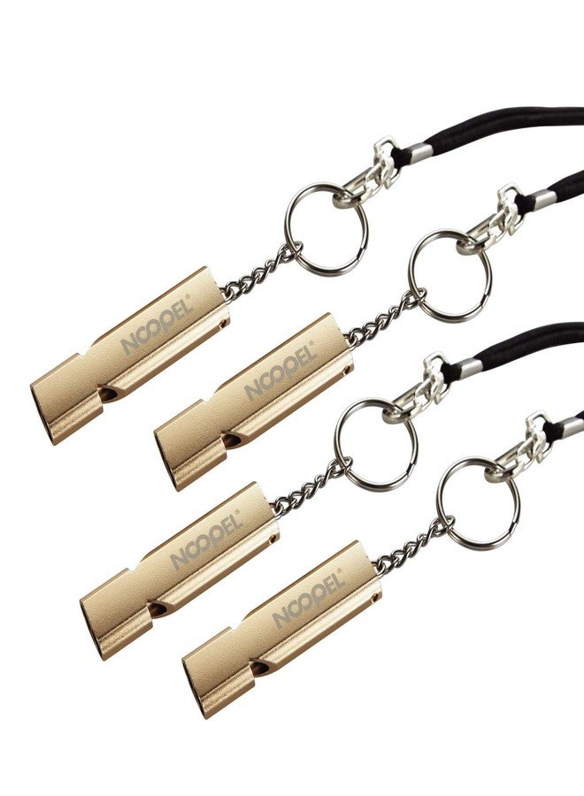 Noopel Emergency Whistles Lifeguard Safety Whistle with Lanyard and Keychain for Outdoor Camping Hiking Boating Hunting Fishing Kayak Kids Rescue Signaling Loud Survival Whistle (4 Pack Gold) - Image 1