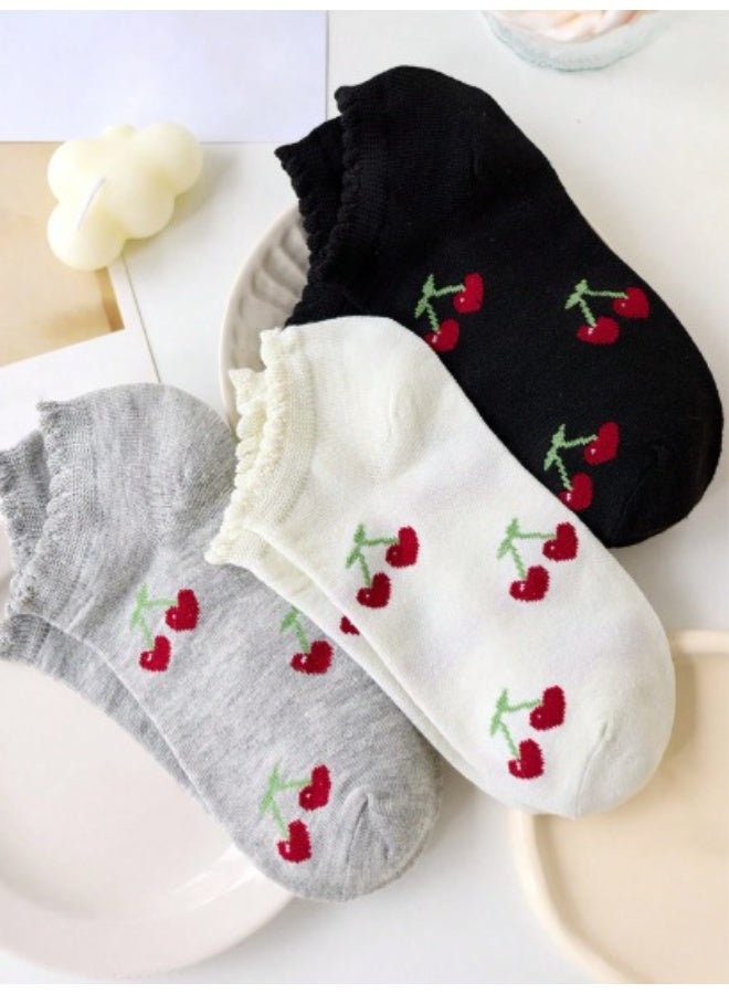 5 أزواج جوارب كاحل نسائية – تصميم كريو مزين بزهور الكرز، مناسب لجميع المواسم، ألوان عشوائية - Image 2