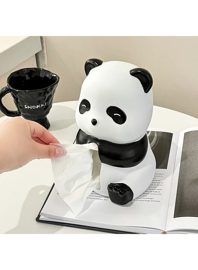 Standing Panda Tissue Box Black White Design Durable Resin For Living Room Bathroom Decor - Image 1