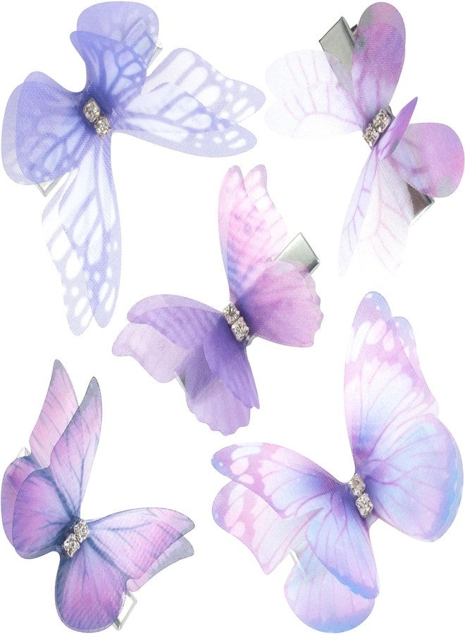 Lekgavd 5PCS Cute Butterfly Hair Clips, Gradient Purple Rhinestone Organza Barrettes, Glitter Hair Accessories for Women for Christmas, Parties, Daily Use - Image 1