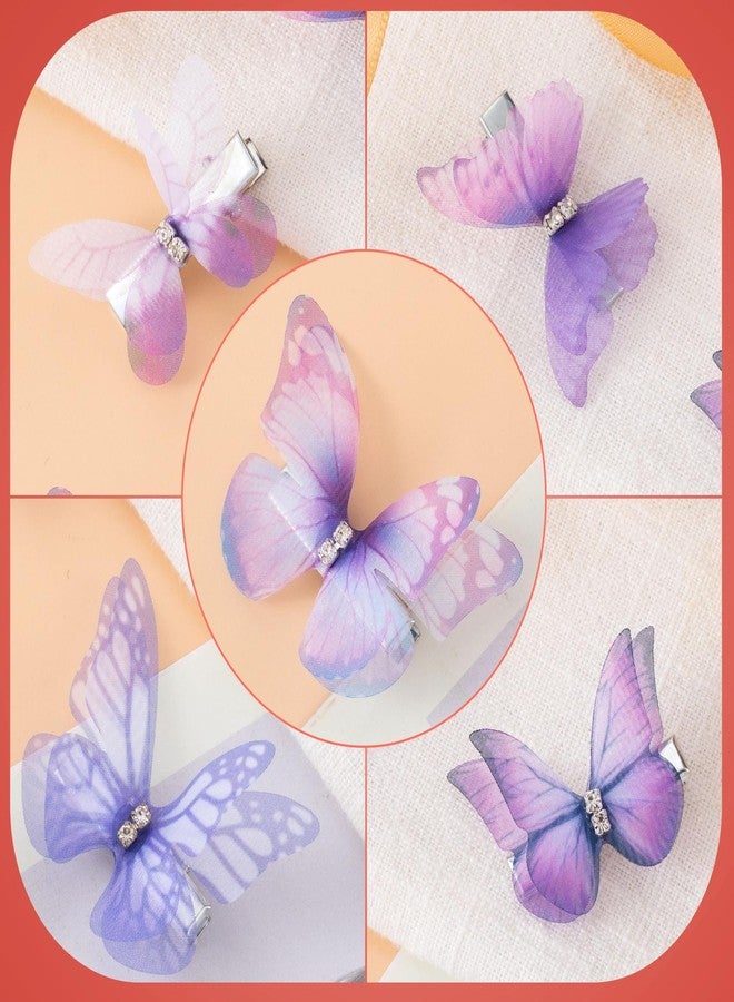 Lekgavd 5PCS Cute Butterfly Hair Clips, Gradient Purple Rhinestone Organza Barrettes, Glitter Hair Accessories for Women for Christmas, Parties, Daily Use - Image 3
