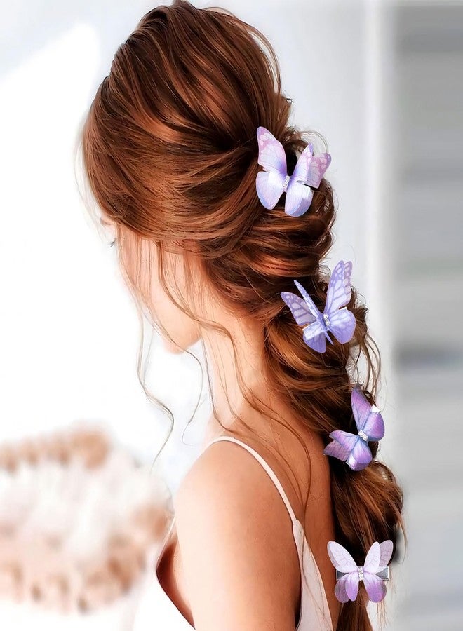 Lekgavd 5PCS Cute Butterfly Hair Clips, Gradient Purple Rhinestone Organza Barrettes, Glitter Hair Accessories for Women for Christmas, Parties, Daily Use - Image 5