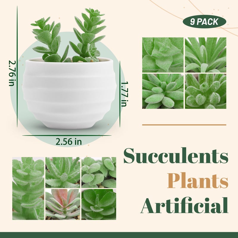 Der Rose 9 Pack Fake Plants Small Realistic Succulents Plants Artificial for Home Room Decor Indoor - Image 2
