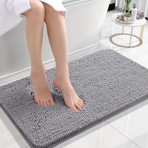 OLANLY Bathroom Rugs 24x16, Extra Soft Absorbent Chenille Bath Rugs, Rubber Backing Quick Dry, Machine Washable Bath Mats for Bathroom Floor, Tub and Shower, Home Decor Accessories, Grey - Image 1