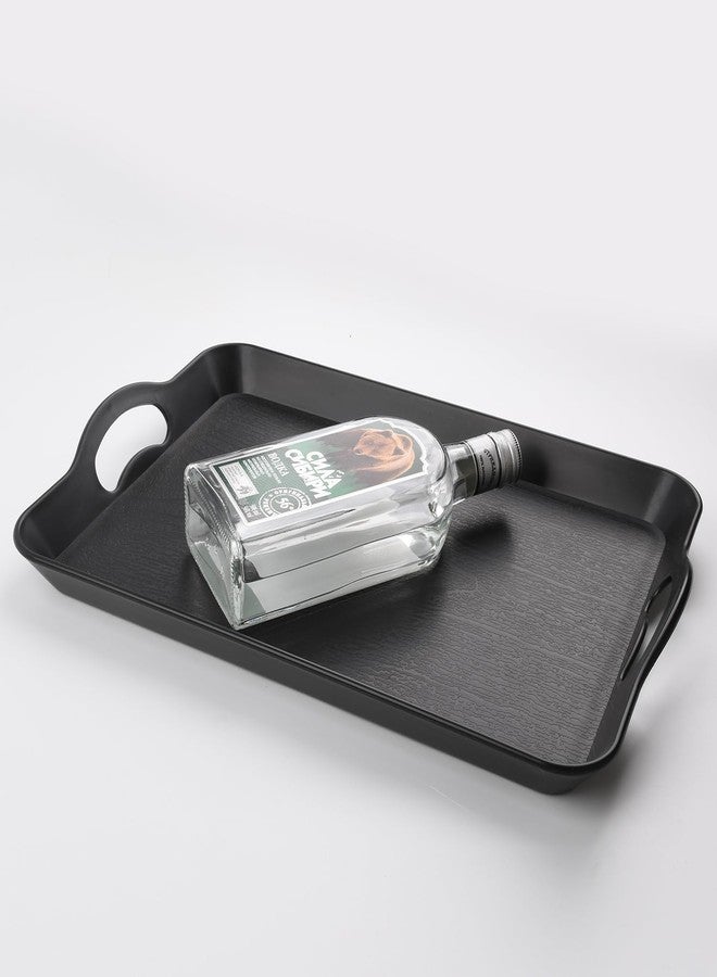 Armrouns Black Serving Trays with Handles, 16 x 11 inch Rectangular Non Skid Multi-Purpose Plastic OttomanTray for Restaurant, Parties, Coffee Table, Kitchen - Image 3