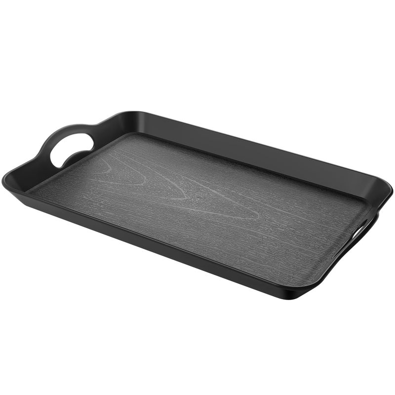 Armrouns Black Serving Trays with Handles, 16 x 11 inch Rectangular Non Skid Multi-Purpose Plastic OttomanTray for Restaurant, Parties, Coffee Table, Kitchen - Image 1