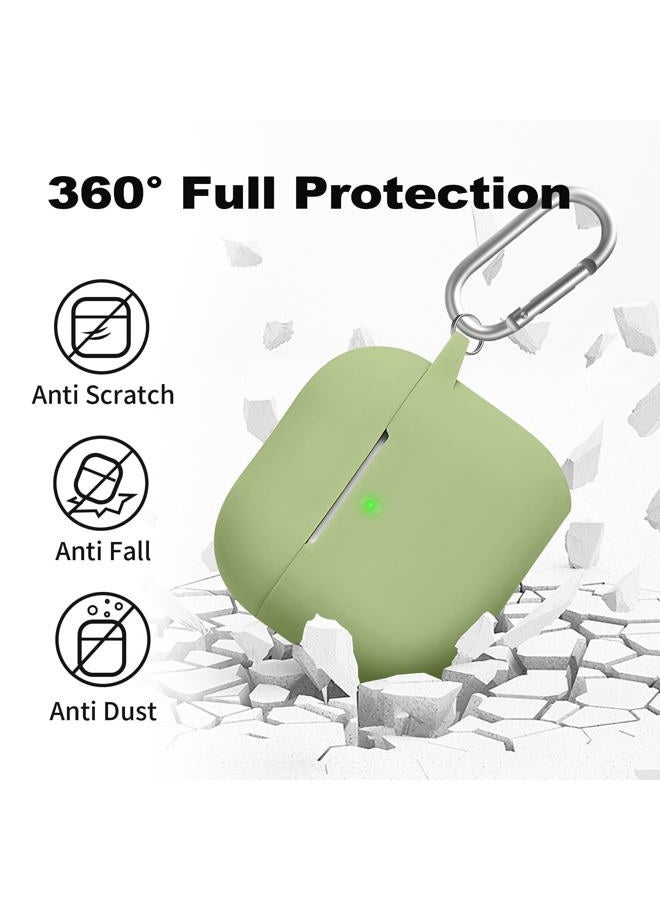 Woyinger for Airpods 4th Case Cover, Come with Cleaner Kit,Soft Skin Silicone Case Cover with Keychain, Front LED Visibl, Full Protective Case，Compatible with AirPods 4th(Matcha Green) - Image 4