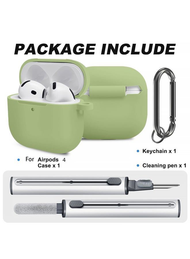 Woyinger for Airpods 4th Case Cover, Come with Cleaner Kit,Soft Skin Silicone Case Cover with Keychain, Front LED Visibl, Full Protective Case，Compatible with AirPods 4th(Matcha Green) - Image 2