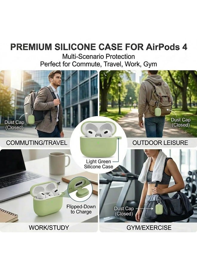 Woyinger for Airpods 4th Case Cover, Come with Cleaner Kit,Soft Skin Silicone Case Cover with Keychain, Front LED Visibl, Full Protective Case，Compatible with AirPods 4th(Matcha Green) - Image 5