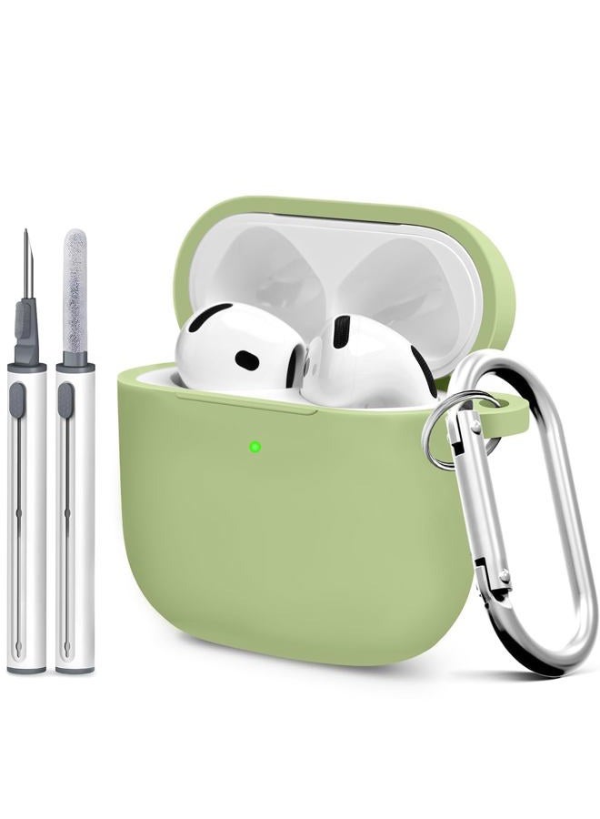 Woyinger for Airpods 4th Case Cover, Come with Cleaner Kit,Soft Skin Silicone Case Cover with Keychain, Front LED Visibl, Full Protective Case，Compatible with AirPods 4th(Matcha Green) - Image 1