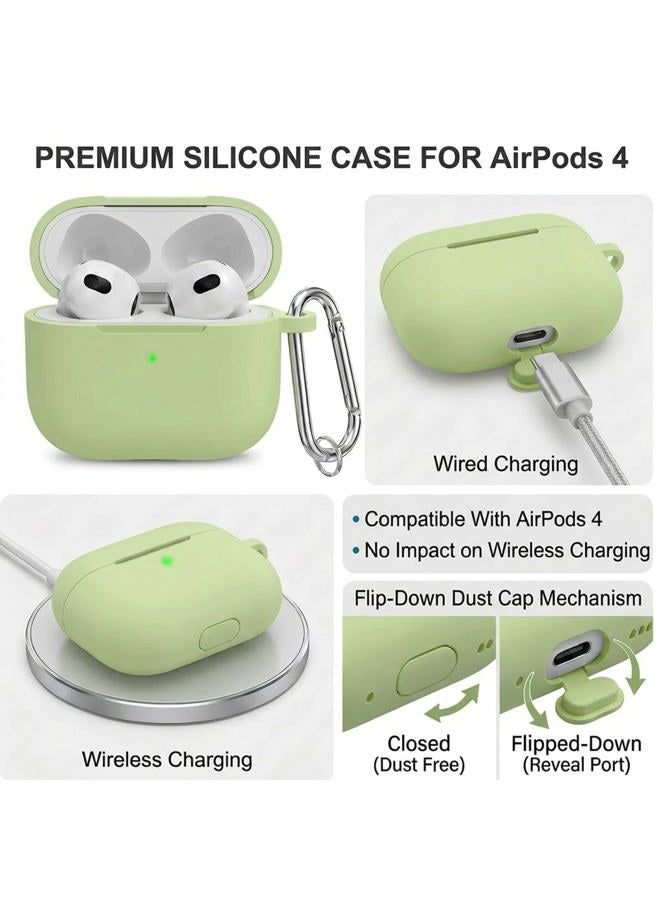 Woyinger for Airpods 4th Case Cover, Come with Cleaner Kit,Soft Skin Silicone Case Cover with Keychain, Front LED Visibl, Full Protective Case，Compatible with AirPods 4th(Matcha Green) - Image 3