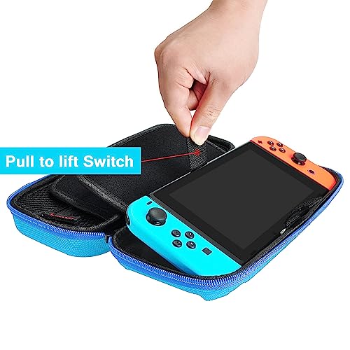 daydayup Switch Carrying Case Compatible with Nintendo Switch/Switch OLED, with 20 Games Cartridges Protective Hard Shell Travel Carrying Case Pouch for Console & Accessories, Black (Blue, Nintendo Switch/OLED) - Image 3