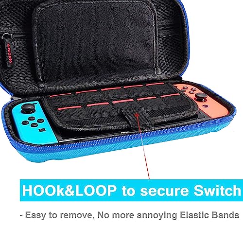 daydayup Switch Carrying Case Compatible with Nintendo Switch/Switch OLED, with 20 Games Cartridges Protective Hard Shell Travel Carrying Case Pouch for Console & Accessories, Black (Blue, Nintendo Switch/OLED) - Image 2