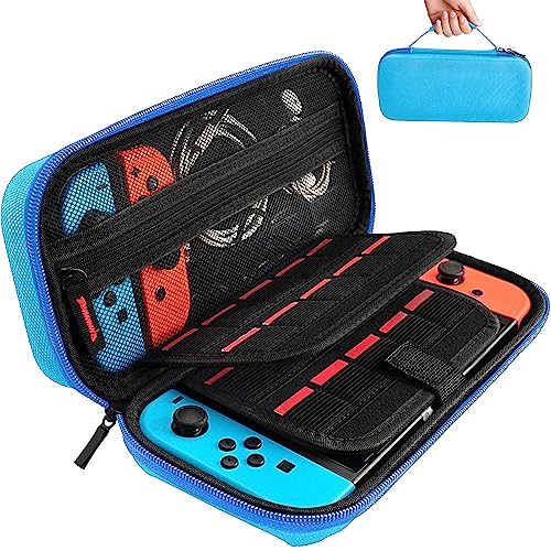 daydayup Switch Carrying Case Compatible with Nintendo Switch/Switch OLED, with 20 Games Cartridges Protective Hard Shell Travel Carrying Case Pouch for Console & Accessories, Black (Blue, Nintendo Switch/OLED) - Image 1