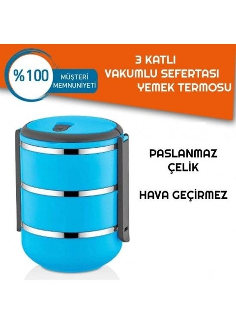 Lunch Box Food Thermos Storage Container Thermos 3 Pieces - Blue