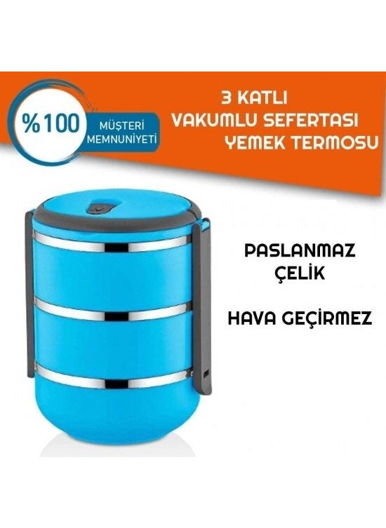 Rennway Lunch Box Food Thermos Storage Container Thermos 3 Pieces - Blue 