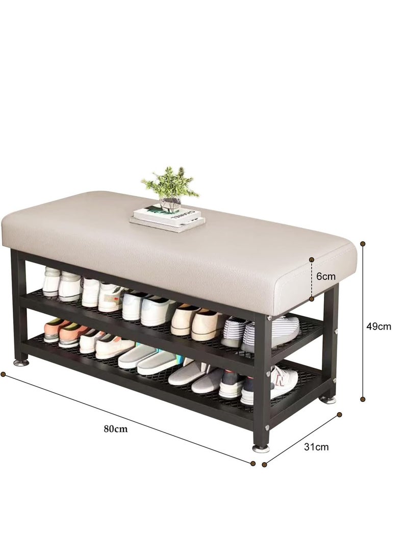 لينجوي مقعد أحذية مع مقعد مبطن ورف أحذية ثلاثي الطبقات ومنظم تخزين بإطار معدني قوي - Image 4