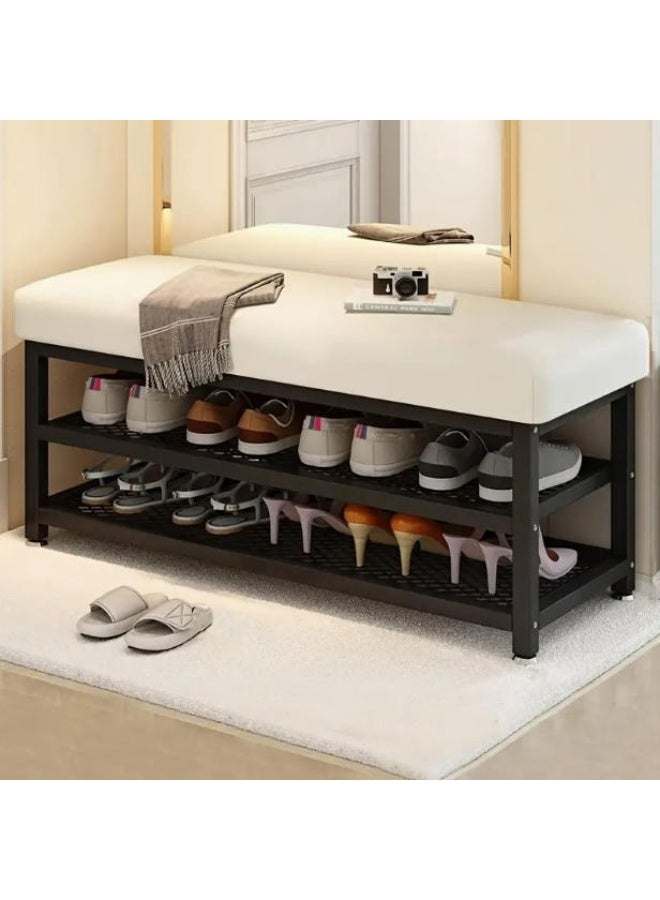 لينجوي مقعد أحذية مع مقعد مبطن ورف أحذية ثلاثي الطبقات ومنظم تخزين بإطار معدني قوي - Image 2