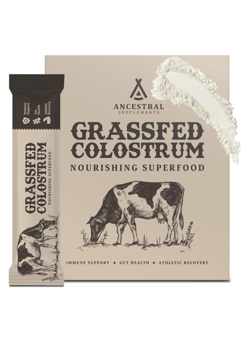 Ancestral Supplements Ancestral Supplements Grass Fed Beef Bovine Colostrum Powder Packets, Immune Support Supplement, Gut, Skin & Hair Health Support Supplements, Promotes Growth and Repair, Non GMO, 30 Sticks, Unflavored  - Image 1