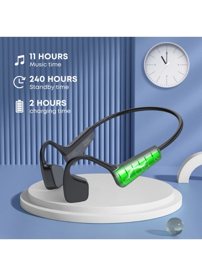 لانجسدام سماعات بلوتوث بتوصيل عظمي – لاسلكية، بدون إدخال الأذن، بطارية طويلة الأمد، سماعات رياضية مريحة، مقاومة للعرق، صوت عالي الدقة مع ميكروفون عازل للضوضاء، 11 ساعة تشغيل موسيقى، 240 ساعة استعداد، شحن سريع - Image 2