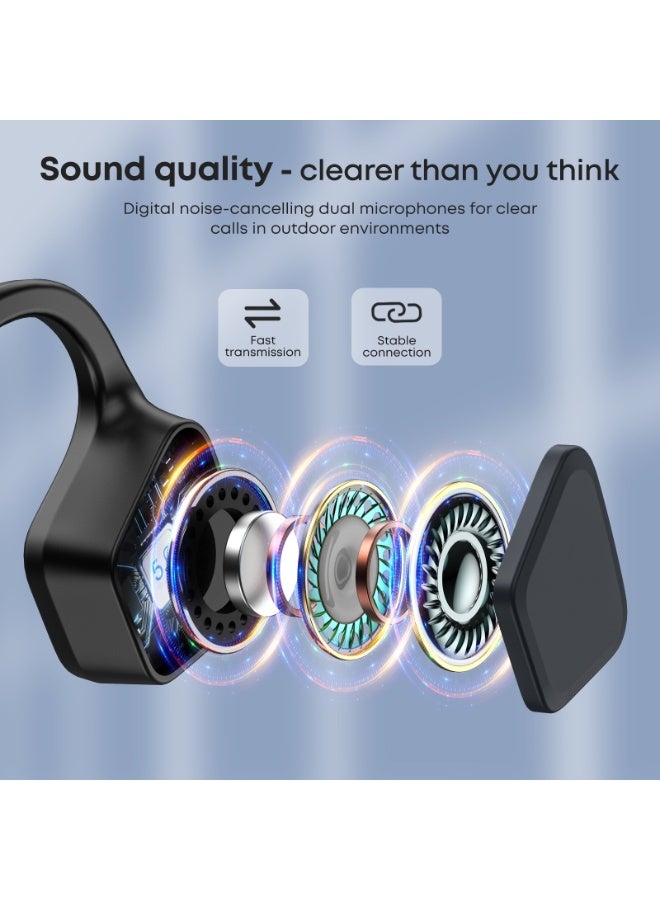 لانجسدام سماعات بلوتوث بتوصيل عظمي – لاسلكية، بدون إدخال الأذن، بطارية طويلة الأمد، سماعات رياضية مريحة، مقاومة للعرق، صوت عالي الدقة مع ميكروفون عازل للضوضاء، 11 ساعة تشغيل موسيقى، 240 ساعة استعداد، شحن سريع - Image 3