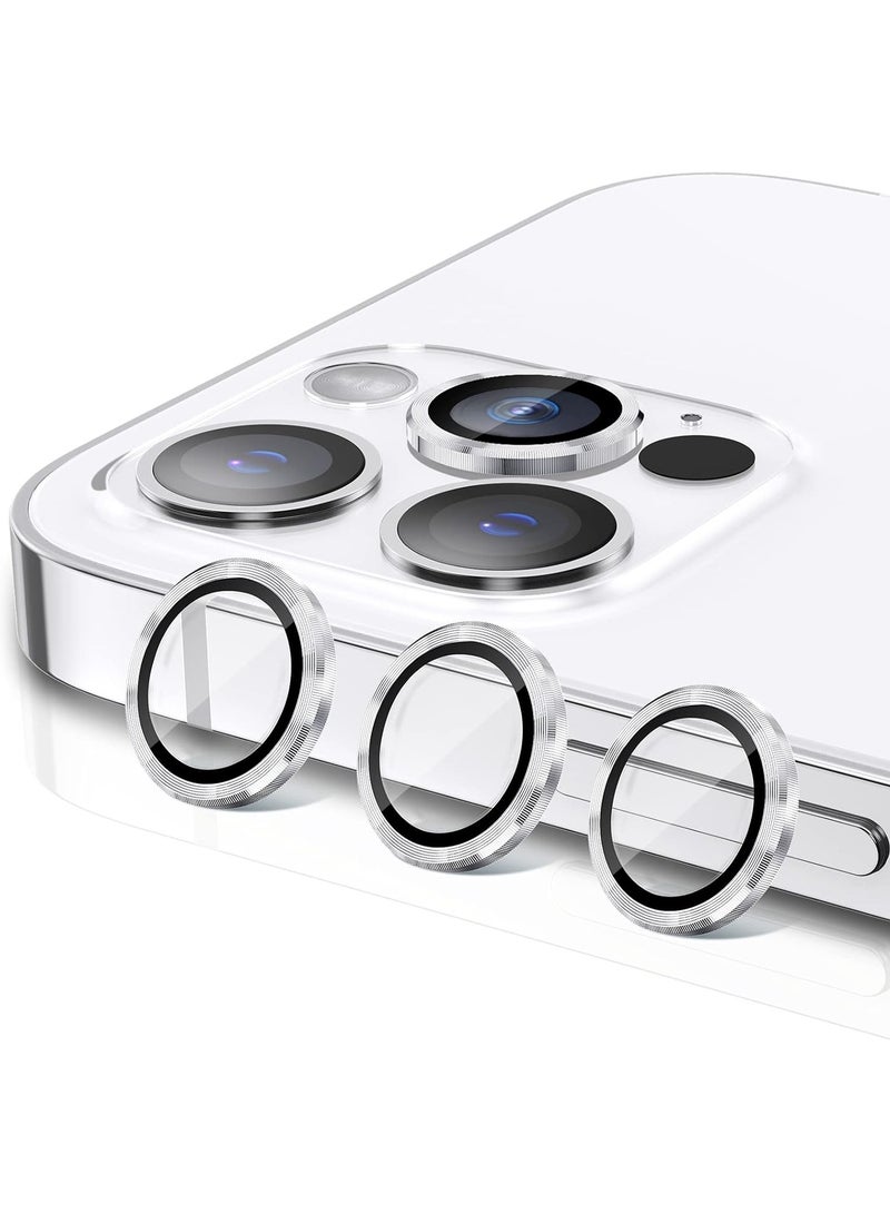 واقي عدسة الكاميرا لملحقات آيفون 13 برو/13 برو ماكس، غطاء حماية للشاشة من الزجاج المقوى 9H مع حلقات معدنية فردية، مناسب للحافظة، مضاد للخدش (فضي) - Image 1