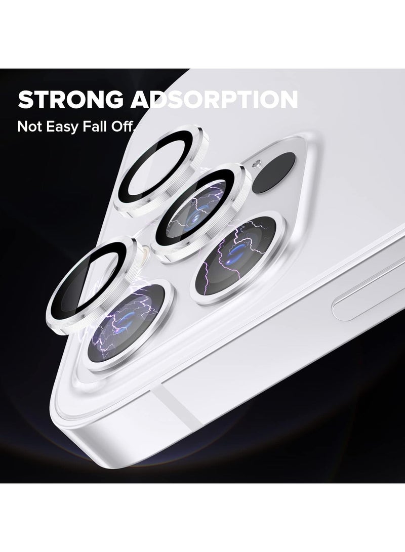 واقي عدسة الكاميرا لملحقات آيفون 13 برو/13 برو ماكس، غطاء حماية للشاشة من الزجاج المقوى 9H مع حلقات معدنية فردية، مناسب للحافظة، مضاد للخدش (فضي) - Image 5