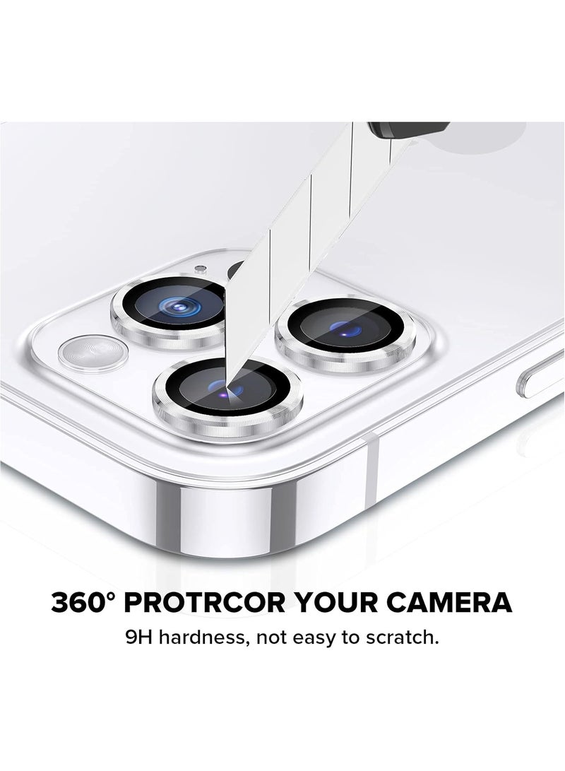 واقي عدسة الكاميرا لملحقات آيفون 13 برو/13 برو ماكس، غطاء حماية للشاشة من الزجاج المقوى 9H مع حلقات معدنية فردية، مناسب للحافظة، مضاد للخدش (فضي) - Image 2