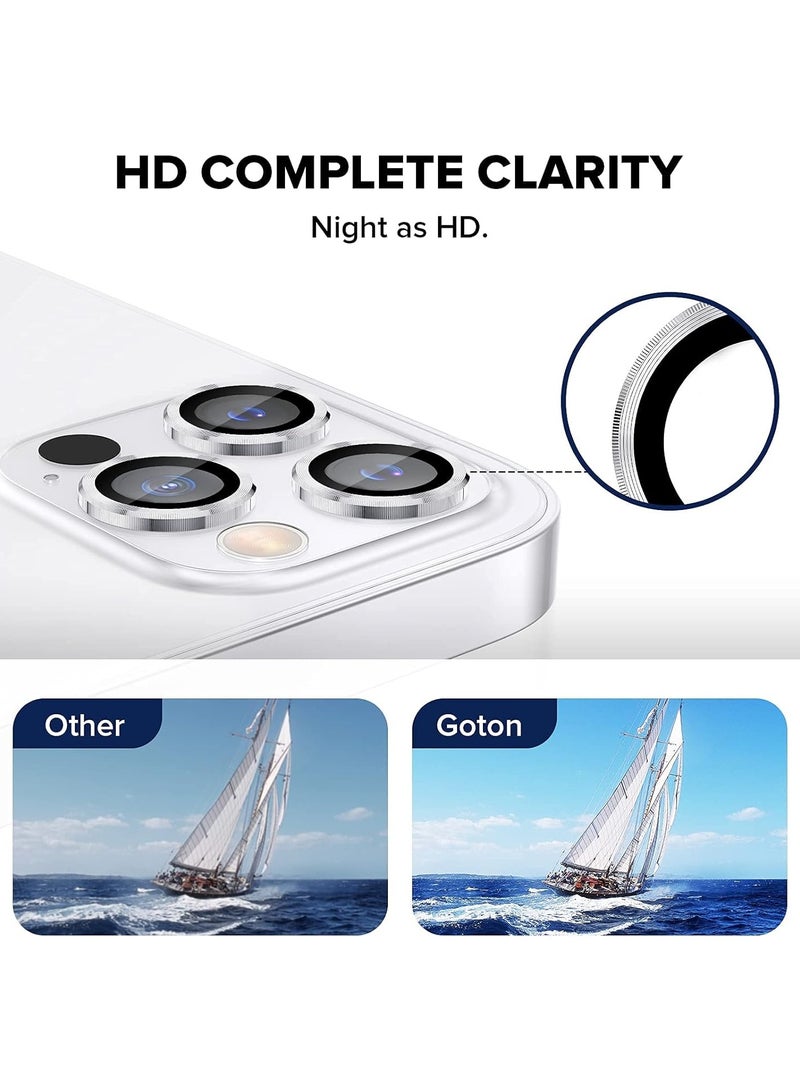 واقي عدسة الكاميرا لملحقات آيفون 13 برو/13 برو ماكس، غطاء حماية للشاشة من الزجاج المقوى 9H مع حلقات معدنية فردية، مناسب للحافظة، مضاد للخدش (فضي) - Image 3
