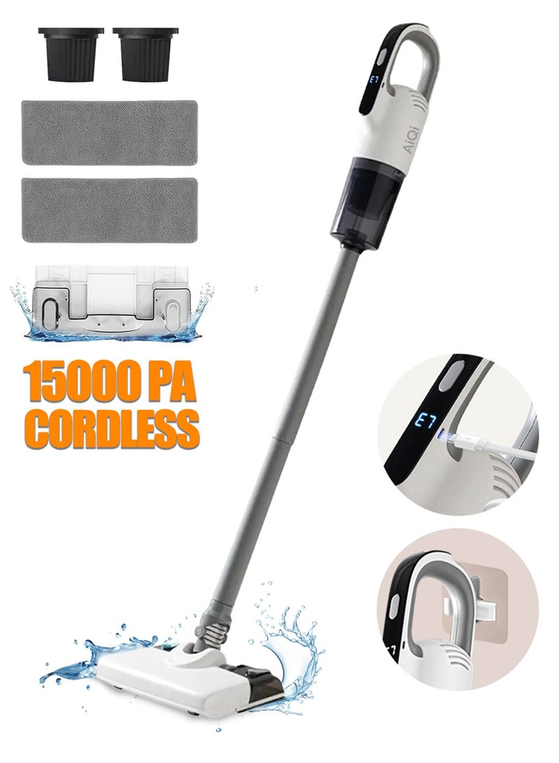 AiQi Cordless 2 in 1 Wet & Dry Handheld Vacuum Cleaner with Water Tank and Mop, LCD Display, Max 15000PA Suction Power, 3-Speed Adjustable, for Hard Floors/Carpets/Kitchen/Pet Hair, Up to 30 Min Runtime - Image 1