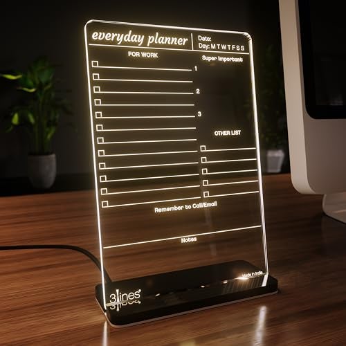 3 Lines Glowrite Illuminate Your Ideas! Acrylic LED Writing Board with USB Stand/Base | Ideal for Home & Office | Unique Gift | Made in India | with 2 Markers | Everyday Planner | Regular - Image 1