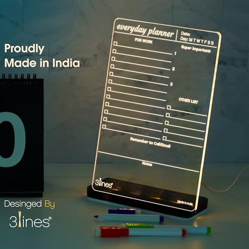 3 Lines Glowrite Illuminate Your Ideas! Acrylic LED Writing Board with USB Stand/Base | Ideal for Home & Office | Unique Gift | Made in India | with 2 Markers | Everyday Planner | Regular - Image 5