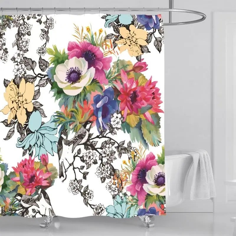 Y&D ized Printed 3D Rose Flowers Waterproof Bathroom Shower Curtain Sets 4 PCS Fabric Rugs Elegant Durable Bathroom Accessory - Image 1