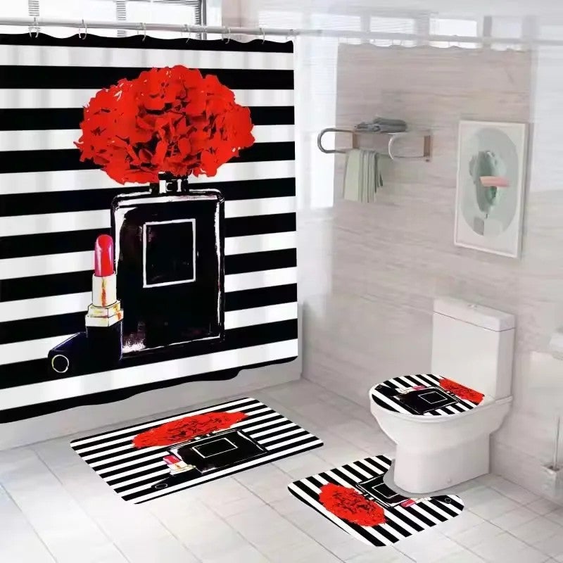 Y&D ized Printed 3D Rose Flowers Waterproof Bathroom Shower Curtain Sets 4 PCS Fabric Rugs Elegant Durable Bathroom Accessory - Image 5