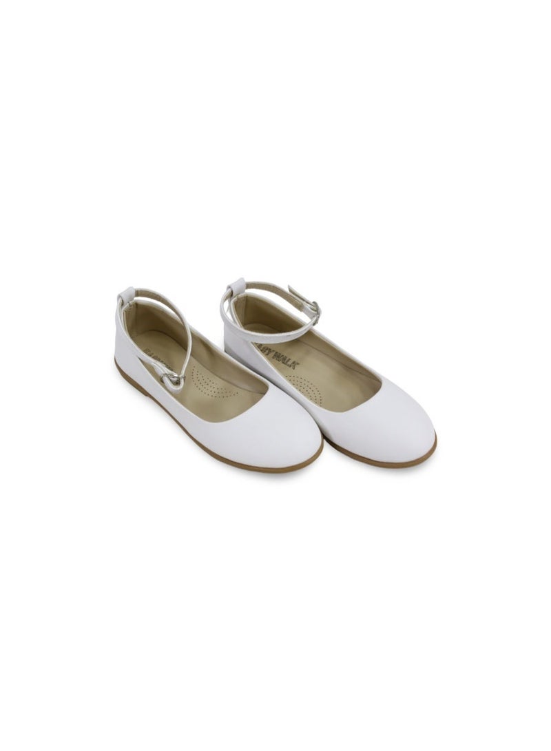 EASY Girls Leather Ballerina – White - Image 1