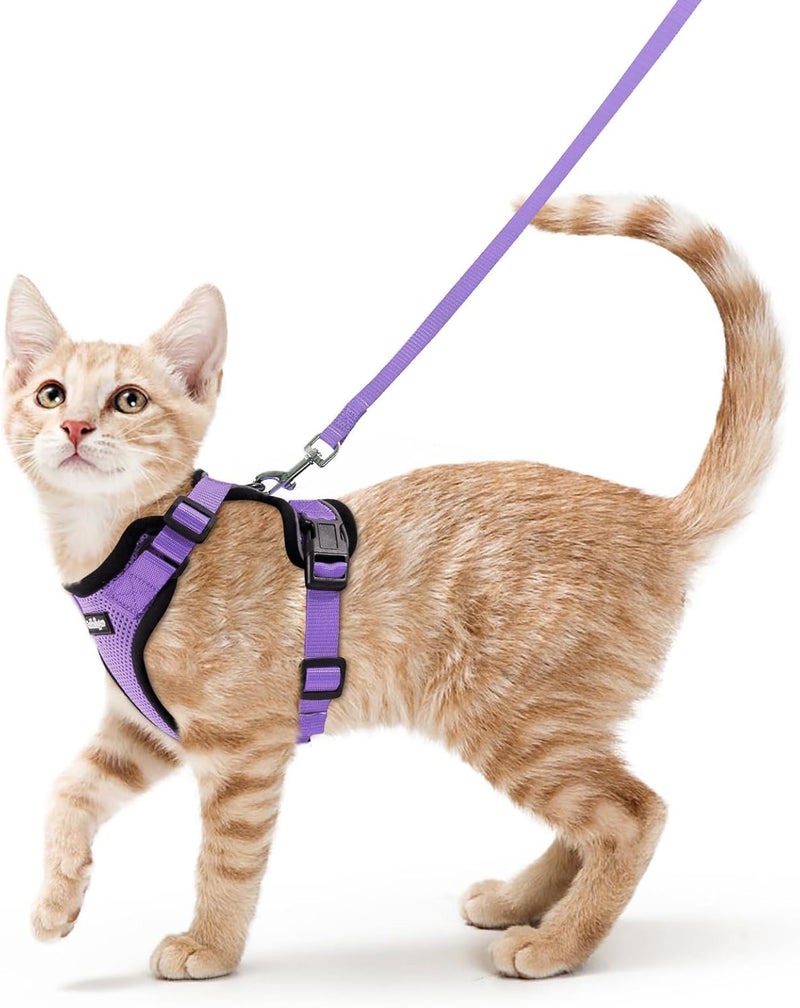 Rabbitgoo Cat Harness and Lead Set, Escape Proof Kitten Harness with Leash, Metal Ring, Lightweight Soft, Reflective Adjustable Vest for Small Cat Walking Travel S, Light purple - Image 1