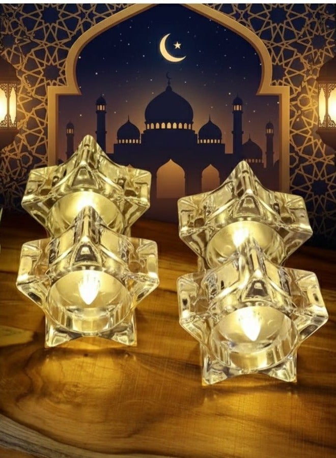 Two transparent five-pointed star-shaped Ramadan candles with yellow light. - Image 2