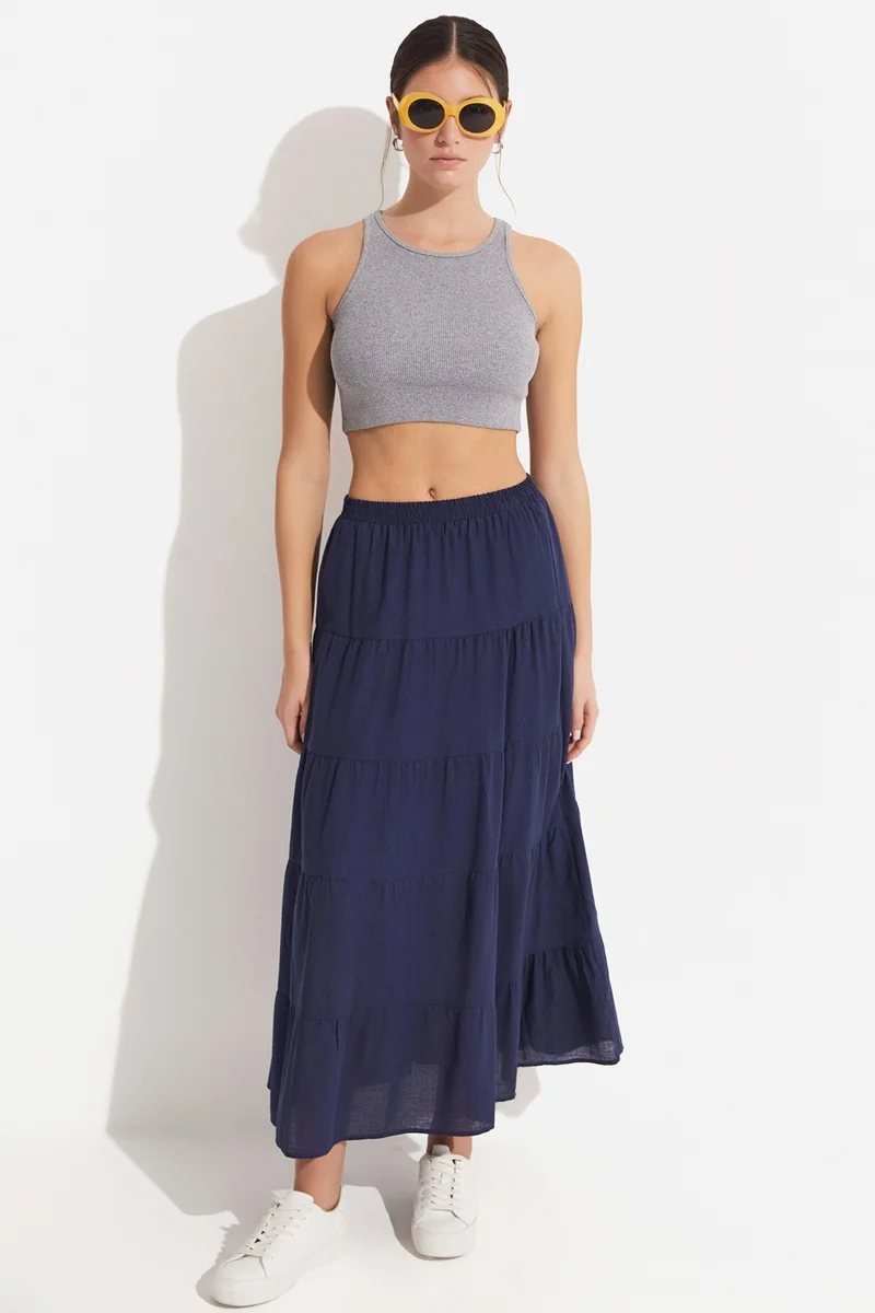 جون Women's Cotton Gathered Detail Maxi Skirt