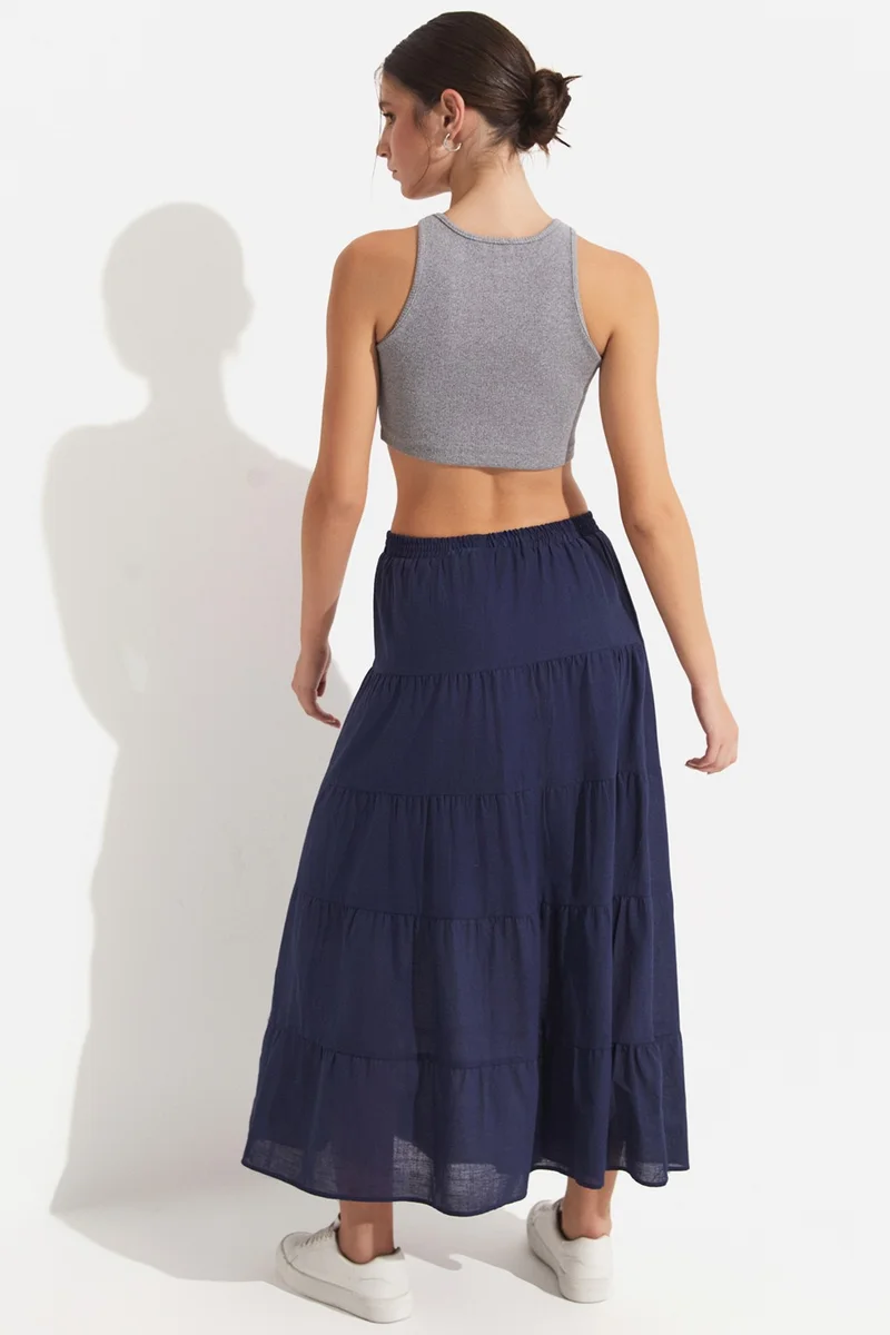 جون Women's Cotton Gathered Detail Maxi Skirt