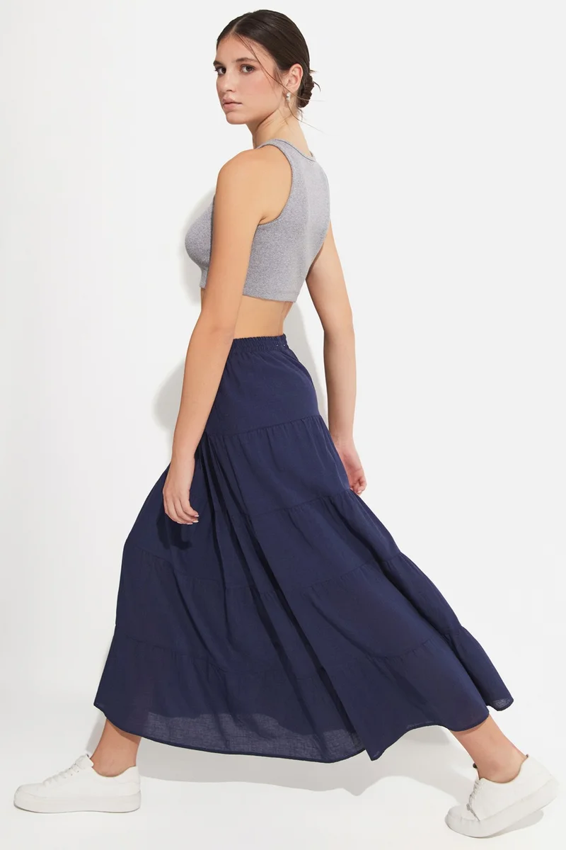 جون Women's Cotton Gathered Detail Maxi Skirt