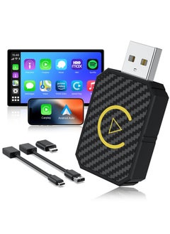 محول CarPlay/Android Auto اللاسلكي - تحويل سلكي إلى لاسلكي، حجم صغير مع كابل تمديد USB، اتصال مستقر وبدون تأخير