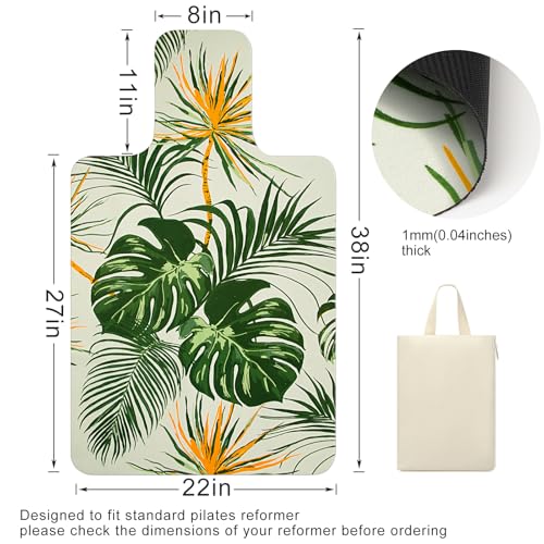 MicaYoung Pilates Reformer Mat Cover Non-slip for Pilates Reformer Workout 1mm/0.04" Thick with Carry Pouch, Green Leaf - Image 2